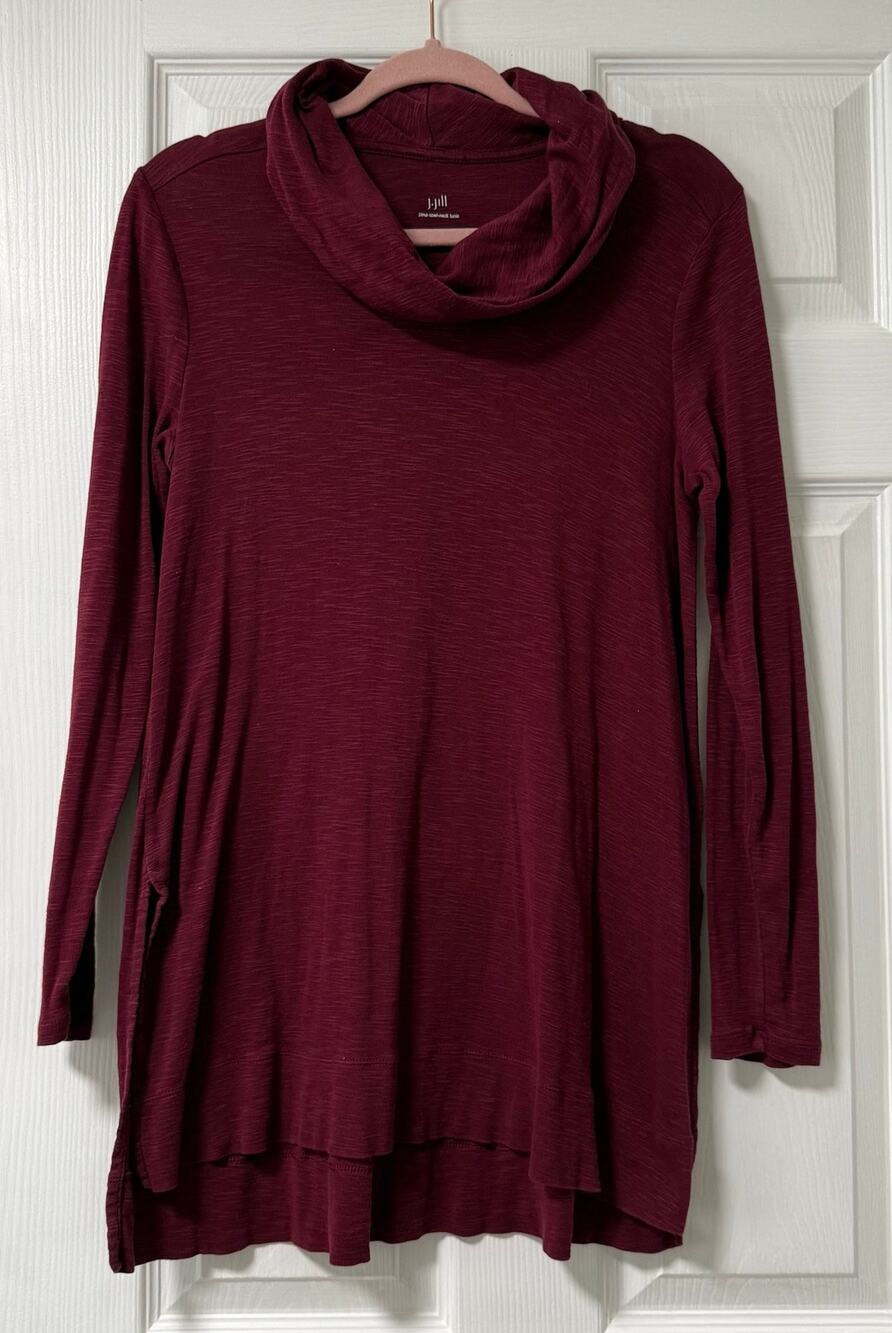 J Jill Women's Burgundy 100%Pima Cotton Cowl-Neck Tunic Top Size Small